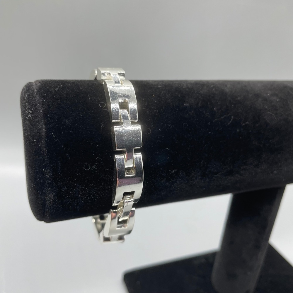 Silver Tone Geometric H-Link Bracelet‎ Minimalist Polished Panel Bracelet 7.5"